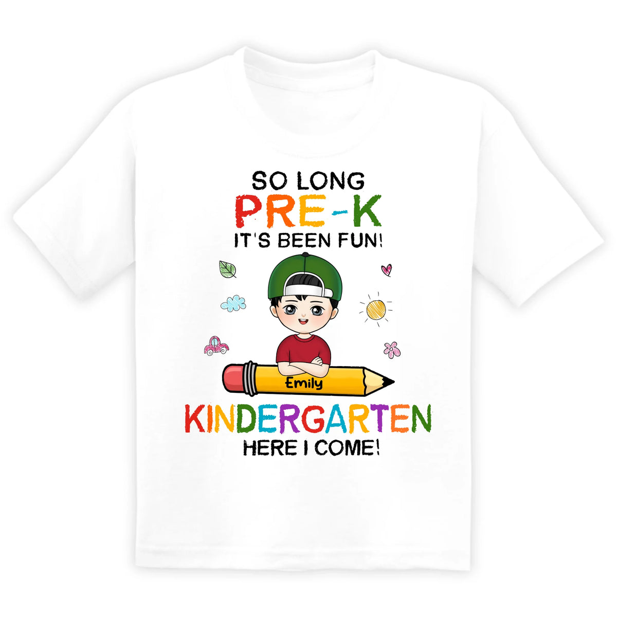 So Long Pre-K It&#39;s Been Fun - Personalized T-Shirt, 2025 Graduation Gift for Kids, Pre-K/Kindergarten/Primary School Grad Shirt