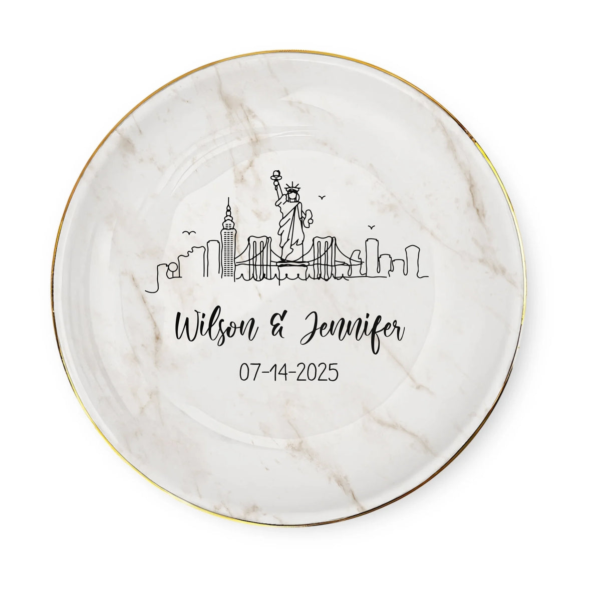 City Skyline Engagement - Personalized Jewelry Dish, Engagement Gift, Marble Ring Dish Gift for Bride
