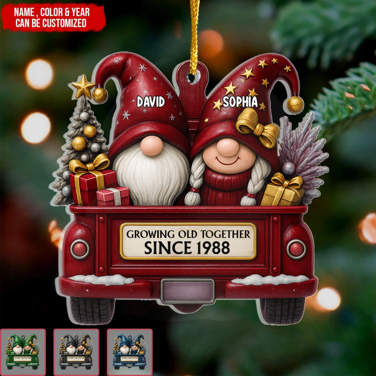 Gnome Couple Growing Old Together - Personalized Ornament, Christmas Gift For Couples, Love Keepsake Gift