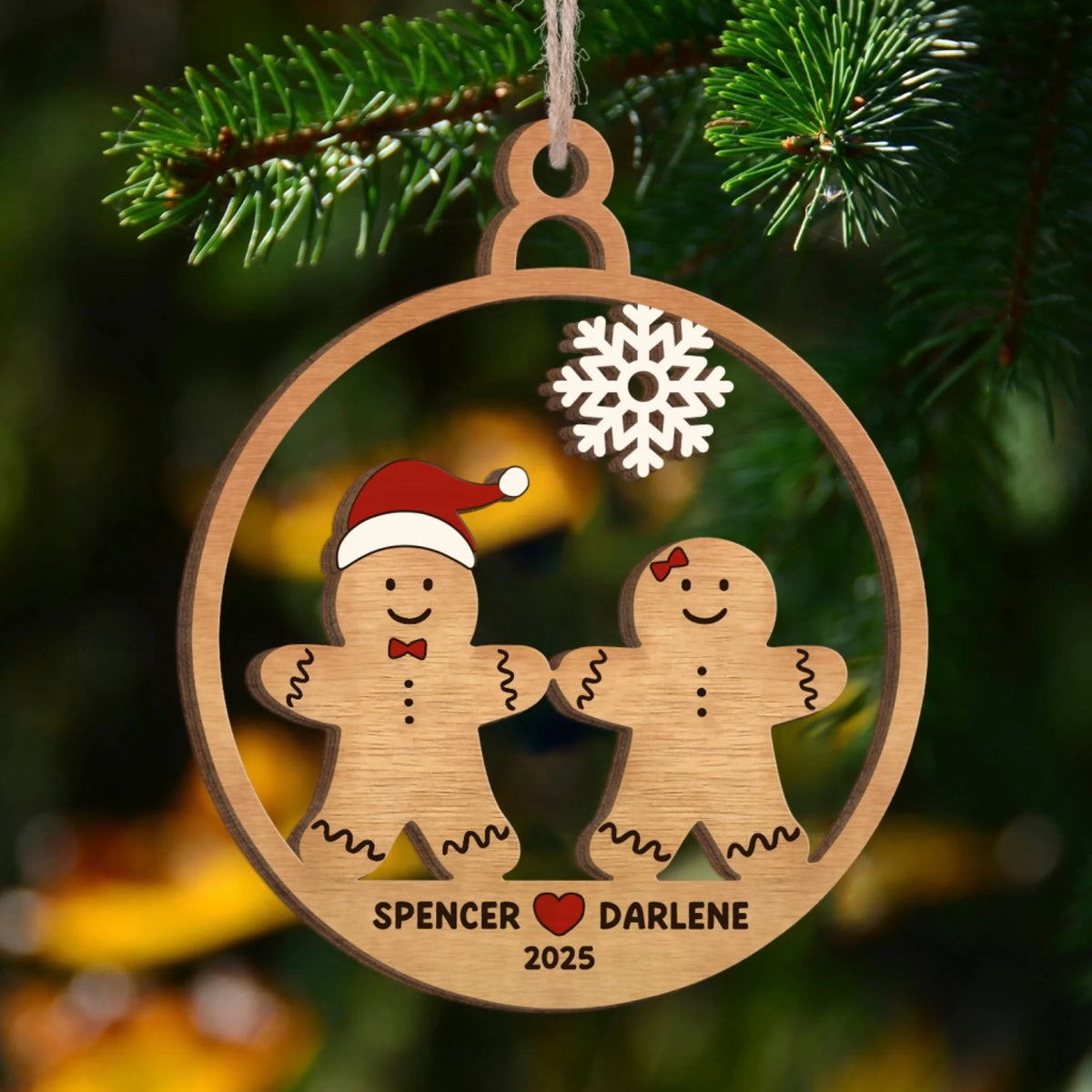 Gingerbread Couple Christmas - Personalized Wood Ornament, Gift For Couples