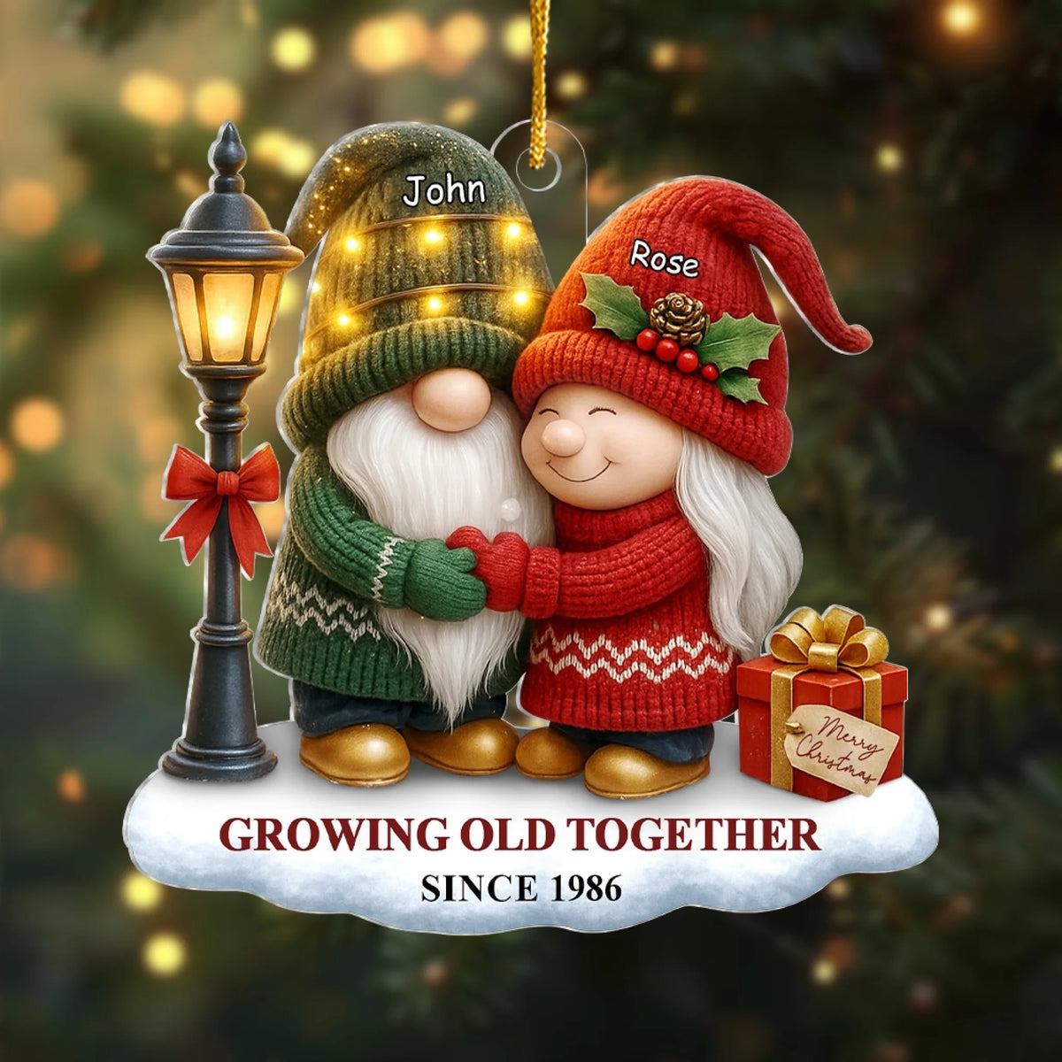 Gnome Husband And Wife Our Love Story - Personalized Acrylic Ornament, Couple Gift, Him And Her