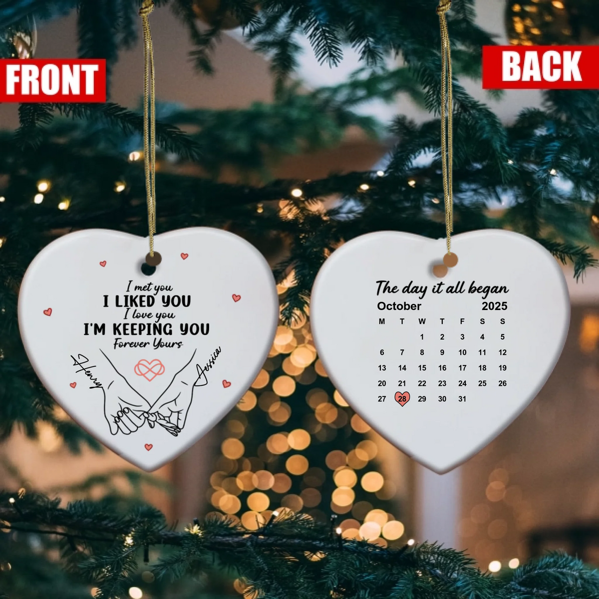 I Met You I Loved You I'm Keeping You - Personalized Ceramic Ornament, Gift For Couples, Love Keepsake Gift