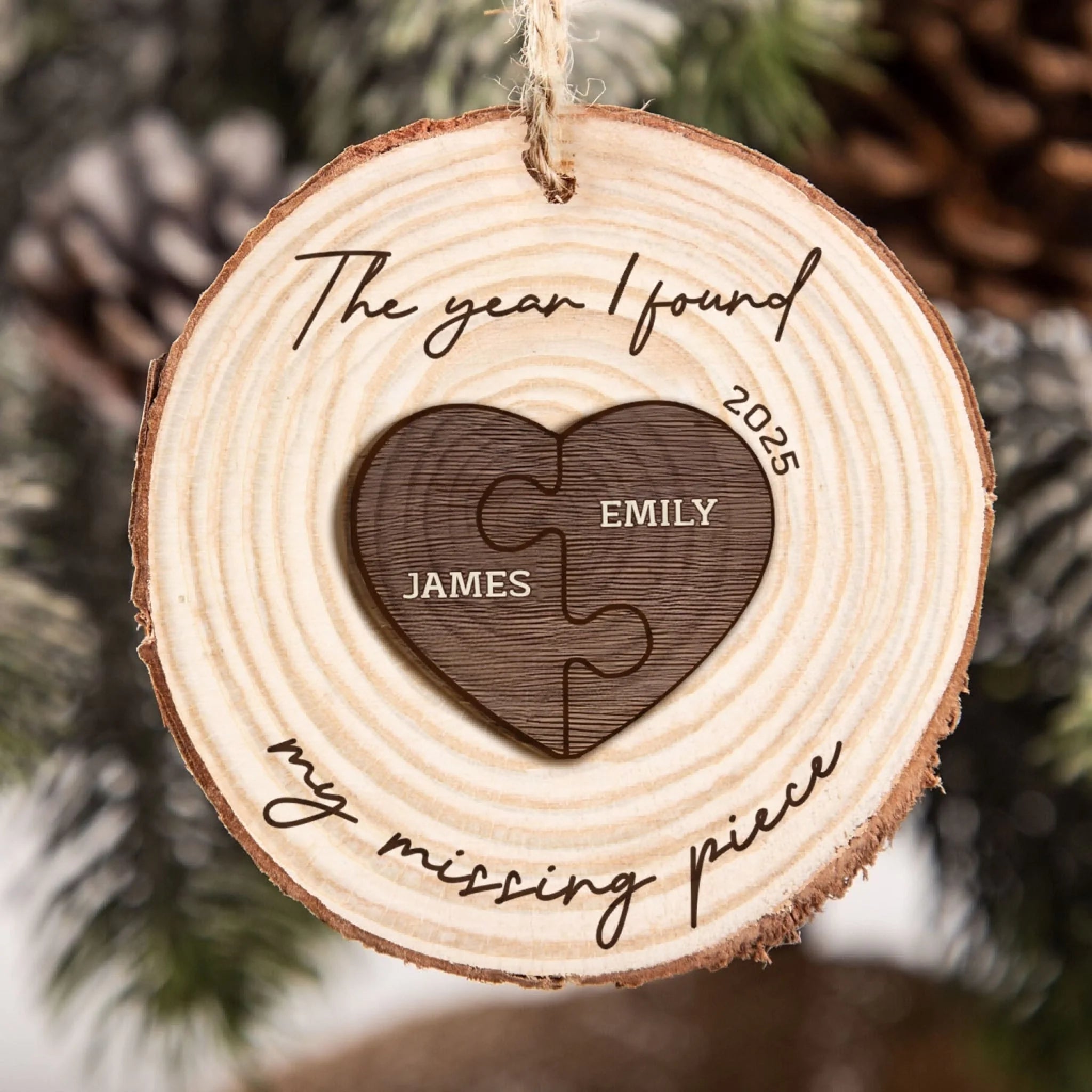 The Year I Found My Missing Piece - Personalized Wood Slice Ornament, Gift For Couples Gift