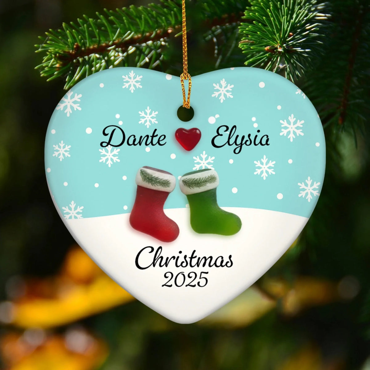 Couple's First Christmas Stocking Sea Glass - Personalized Ceramic Ornament, Couple Christmas Gift, Love Story Keepsake