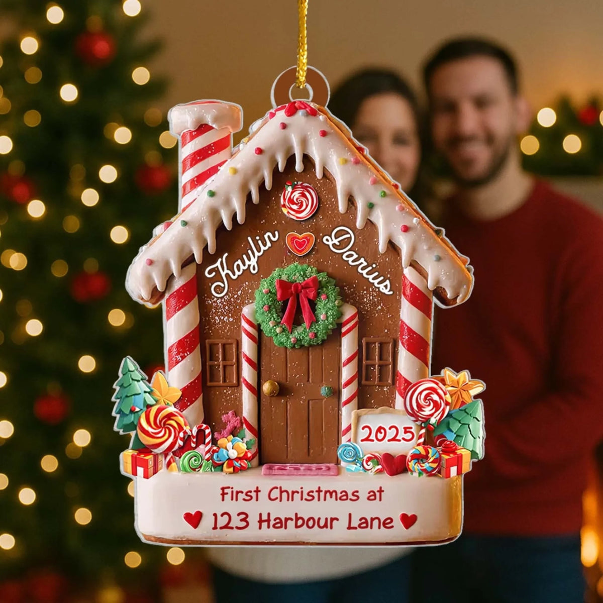 Gingerbread Our First Christmas In Our New Home - Personalized Acrylic Ornament, New House Christmas Ornament, Gift For Couple