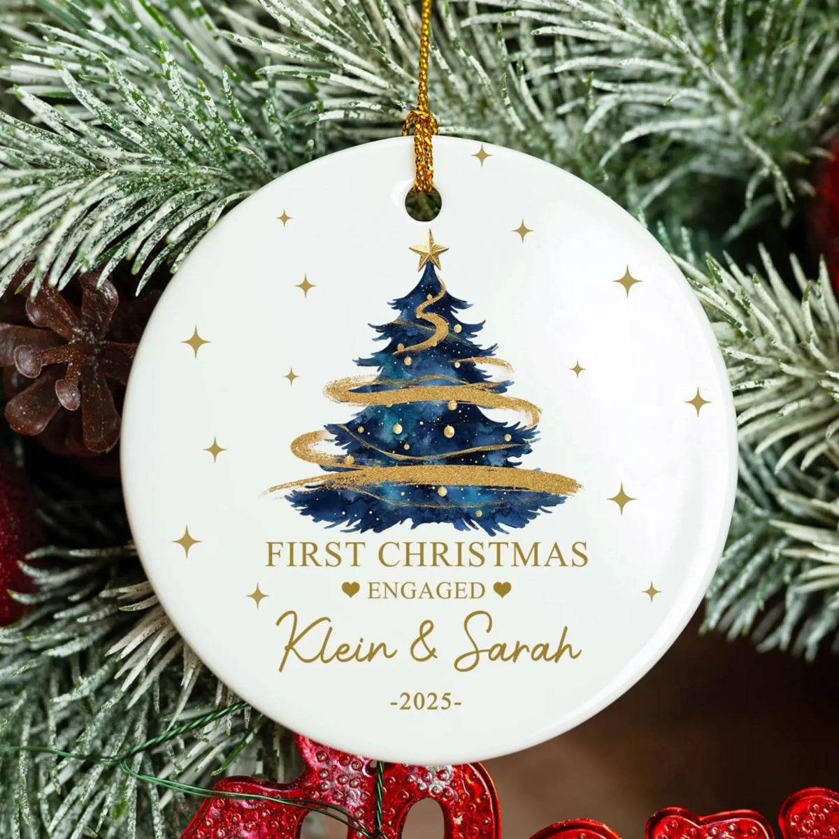 Forever Starts Here - Personalized Ceramic Ornament, Couple 1st Christmas Gift