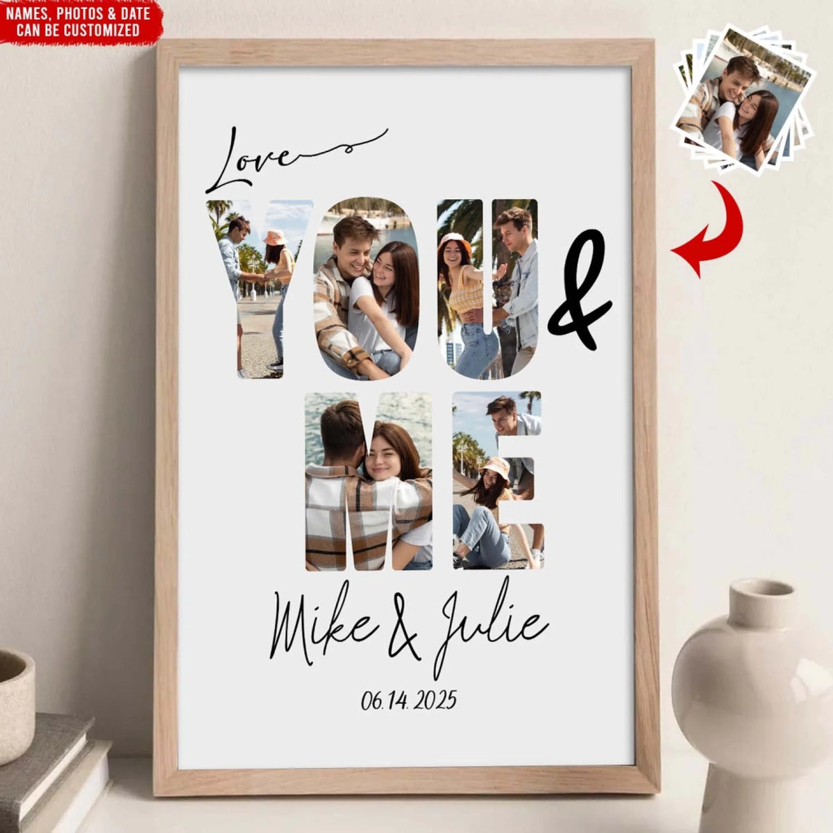 You & Me Love Photo Collage - Personalized Poster, Custom Couple Poster, Romantic Keepsake For Lovers