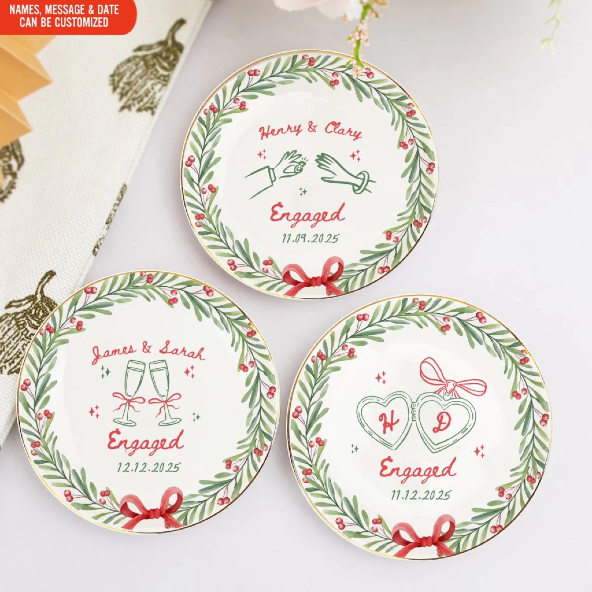 Our Engagement Story - Personalized Jewelry Dish, Christmas Gift For Newlywed, Custom Names & Date, Romantic Keepsake for Couples