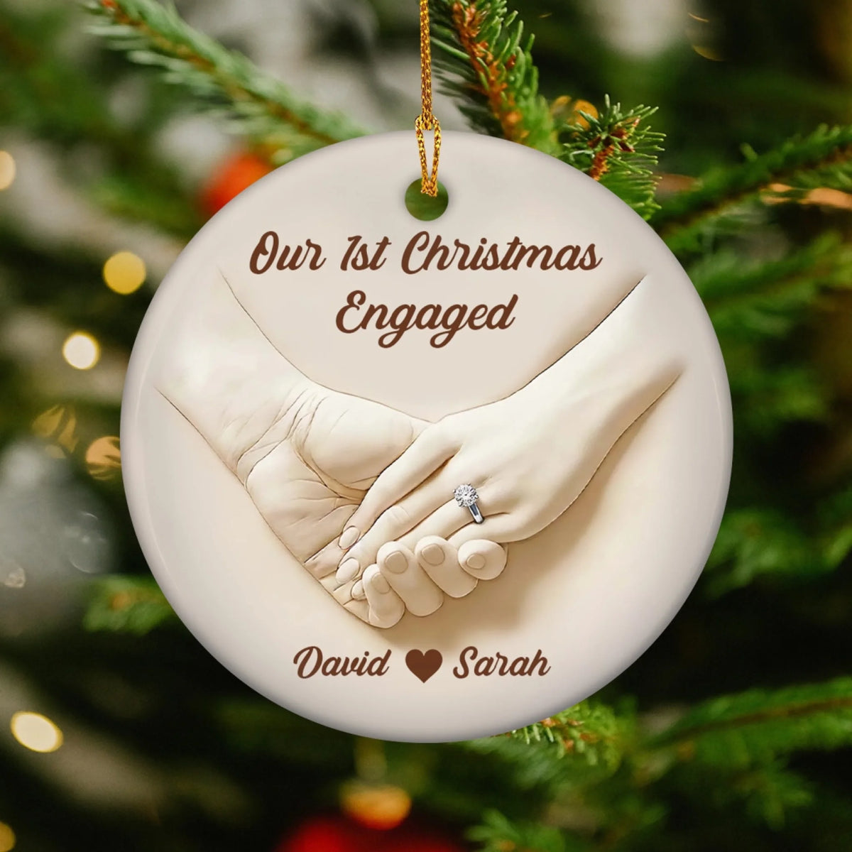 Celebrate Your First Christmas Engaged!- Personalized Ceramic Ornament, Gift For Couple