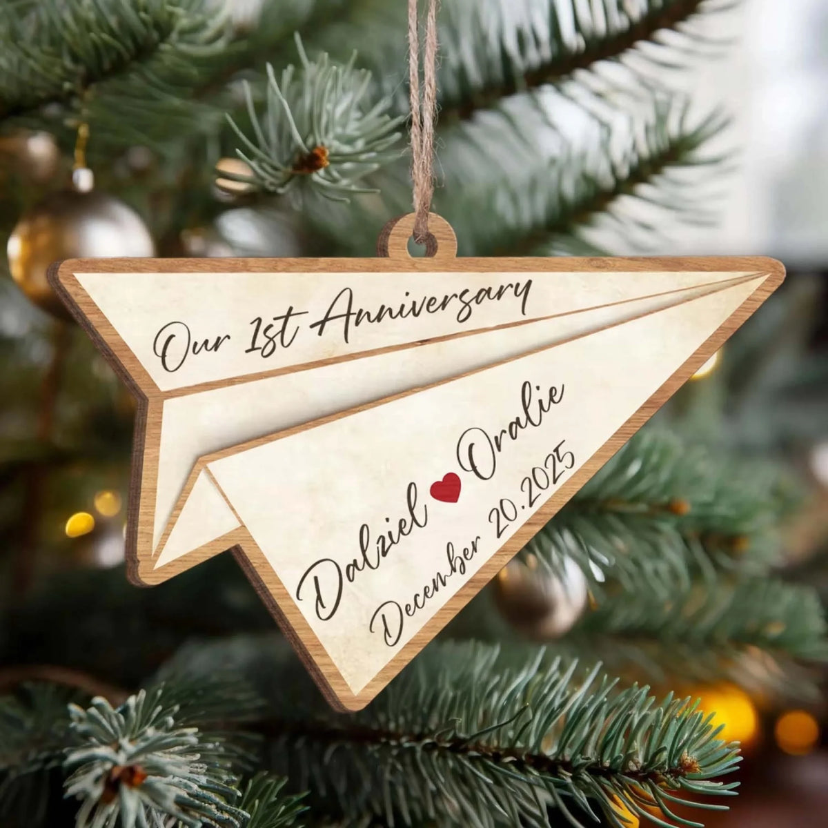 A Simple Flight Plan: Forever With You - Personalized Wooden Ornament, Our 1st Anniversary Paper Airplane Ornament, Custom Couple Keepsake