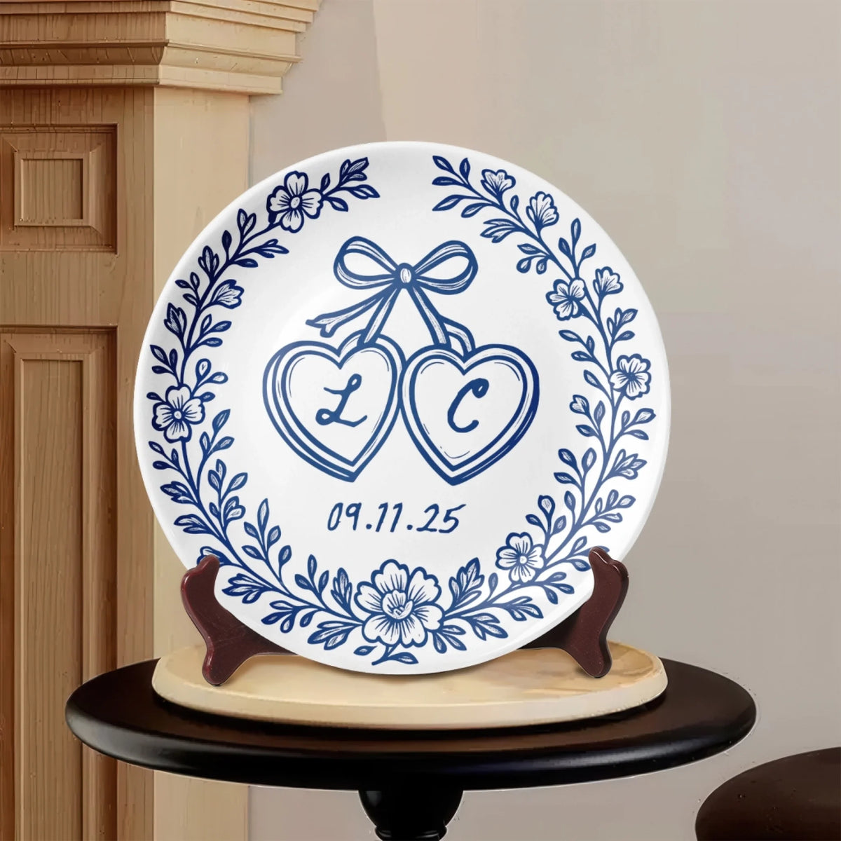 Hand In Hand, Heart By Heart, Forever Begins - Personalized Ceramic Round Plate, Custom Love Story Keepsake Platter, Wedding Gift