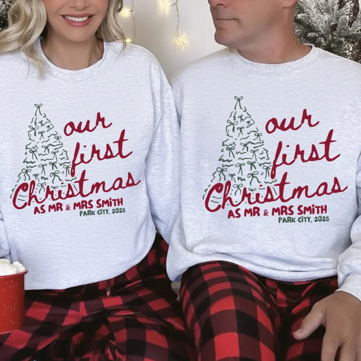 First Christmas As Mr & Mrs - Personalized Sweatshirt, Gift For Couples, Merry and Married, Custom Couples Christmas Shirts