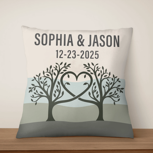 Our Roots Grow Deeper With Every Passing Season - Personalized Pillow, Love Tree Couple Gift, Custom Name & Anniversary Date Pillow