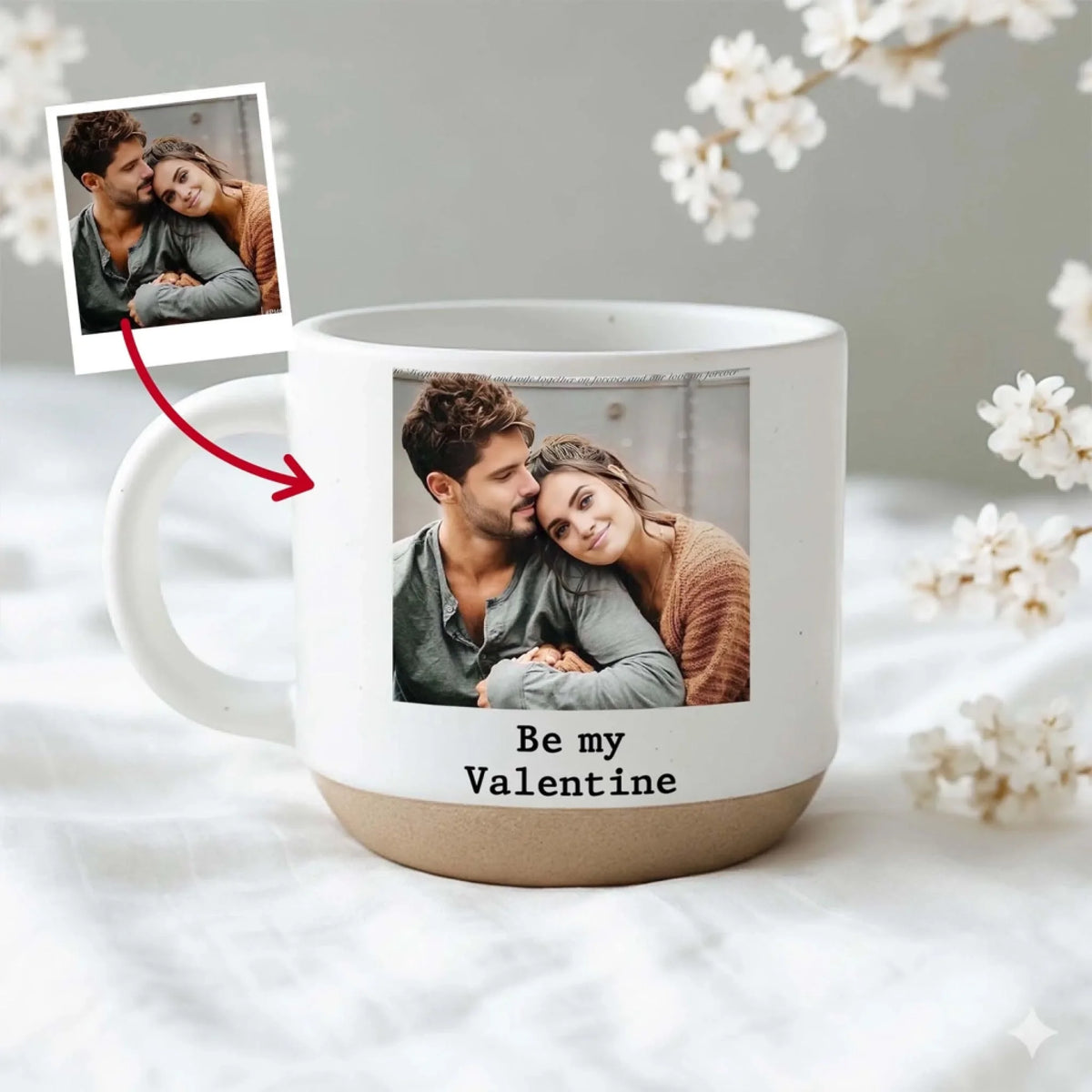 Every Day With You Is Valentine's Day - Personalized Pottery Mug, Custom Couple Photo Mug, Valentine/Anniversary Keepsake