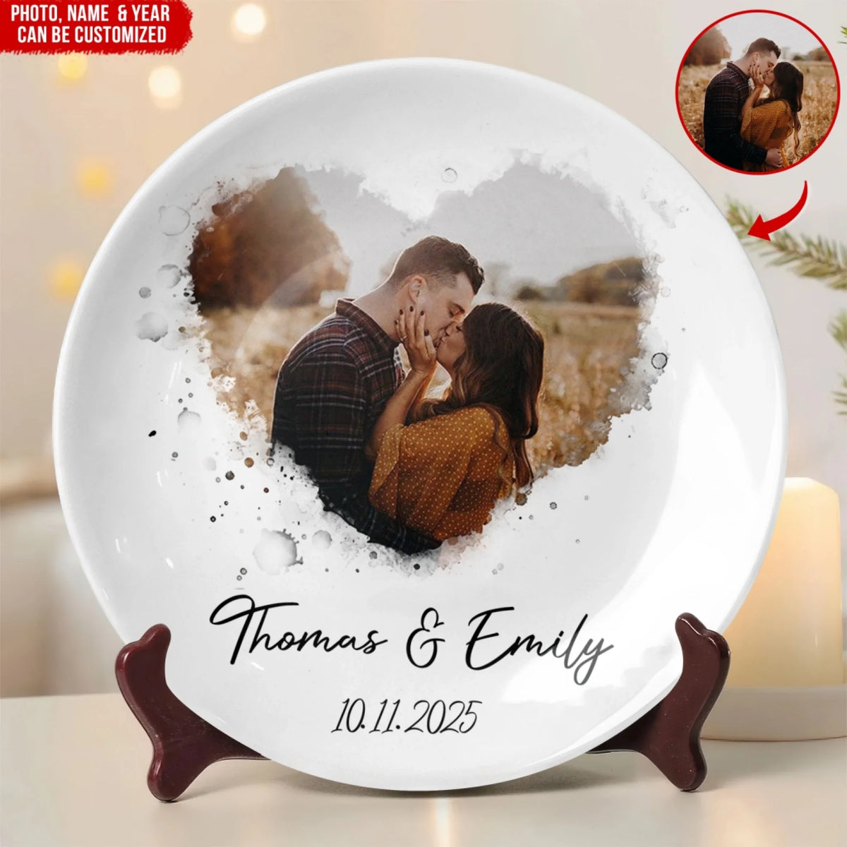 Our Love Our Story - Personalized Ceramic Round Plate, Custom Photo Gift For Couple