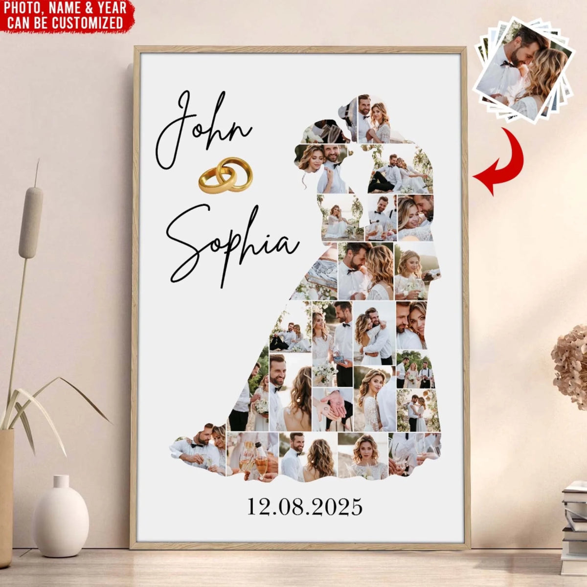 Wedding Photo Collage - Personalized Poster, Custom Photo Couple Gift, Our Love Story Gift