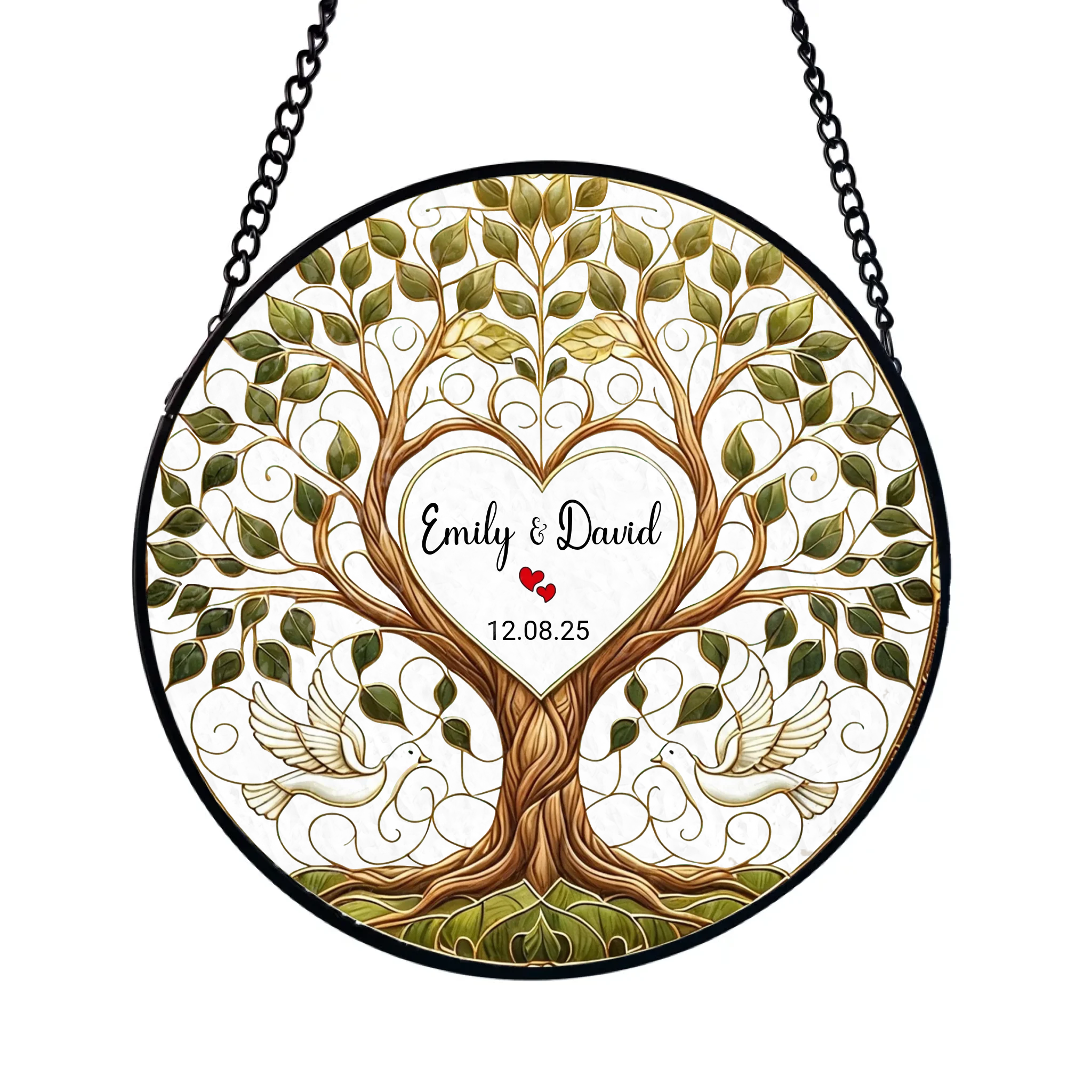 Our Love Story Is Rooted Deep And Branches Wide - Personalized Window Stained Glass, Tree of Life Hanging Suncatcher, Custom Couple Names & Date Anniversary Gift