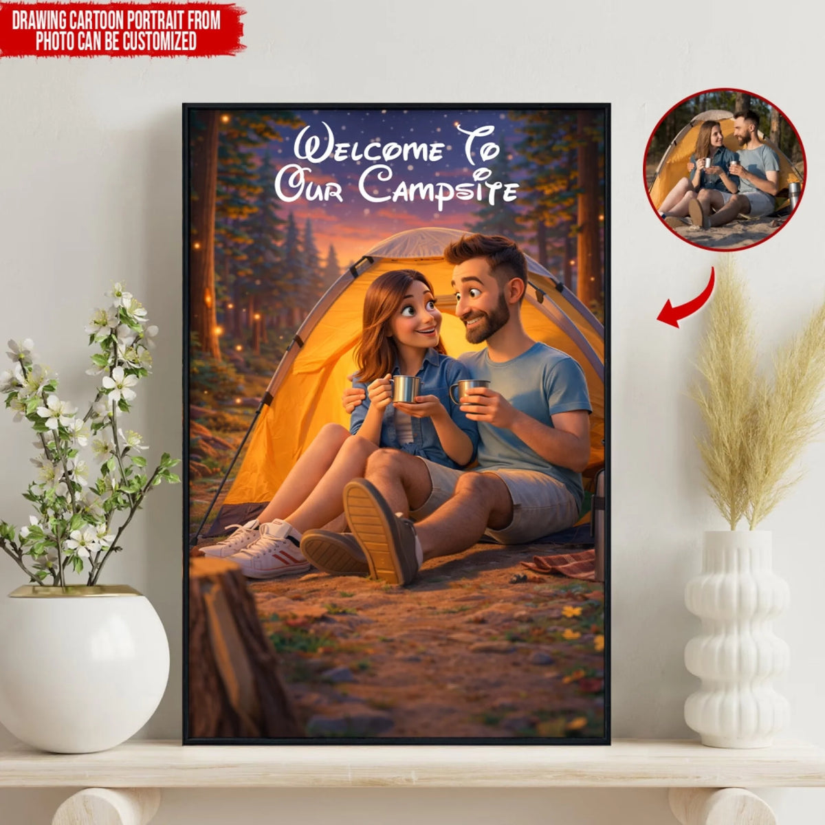 Under The Stars, Just You And Me - Personalized Poster, 3D Cartoon Style Couple Camping Gift, Gift For Camping Lovers