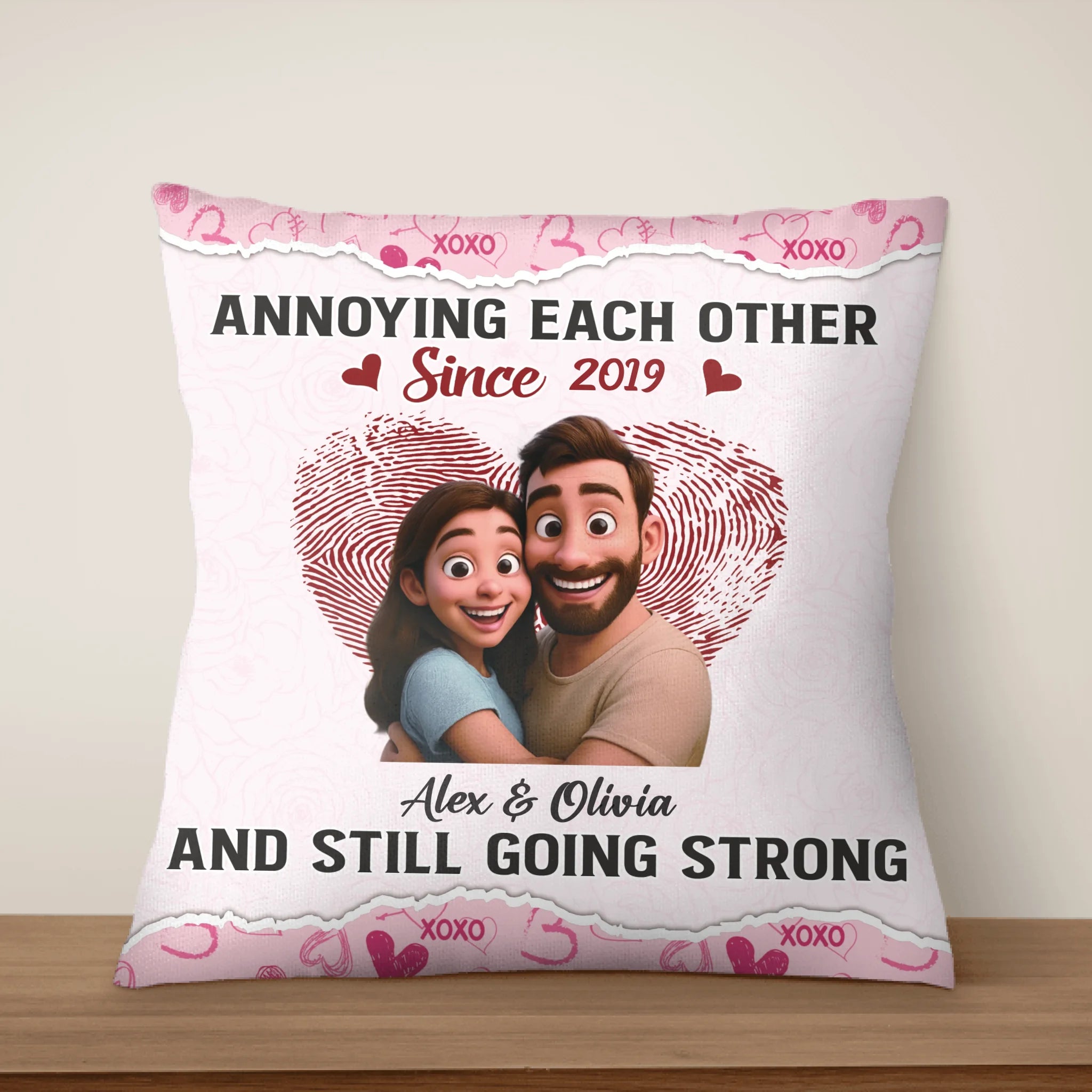 Custom Couple Photo Cartoon, Annoying Each Other, Still Going Strong - Personalized Pillow, Gift For Couple