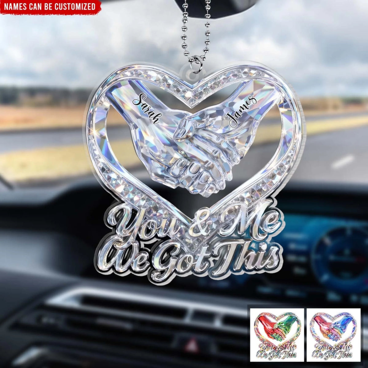 Two Hearts, One Promise You & Me - Personalized Acrylic Car Hanger, Gift For Couple, Car Decor