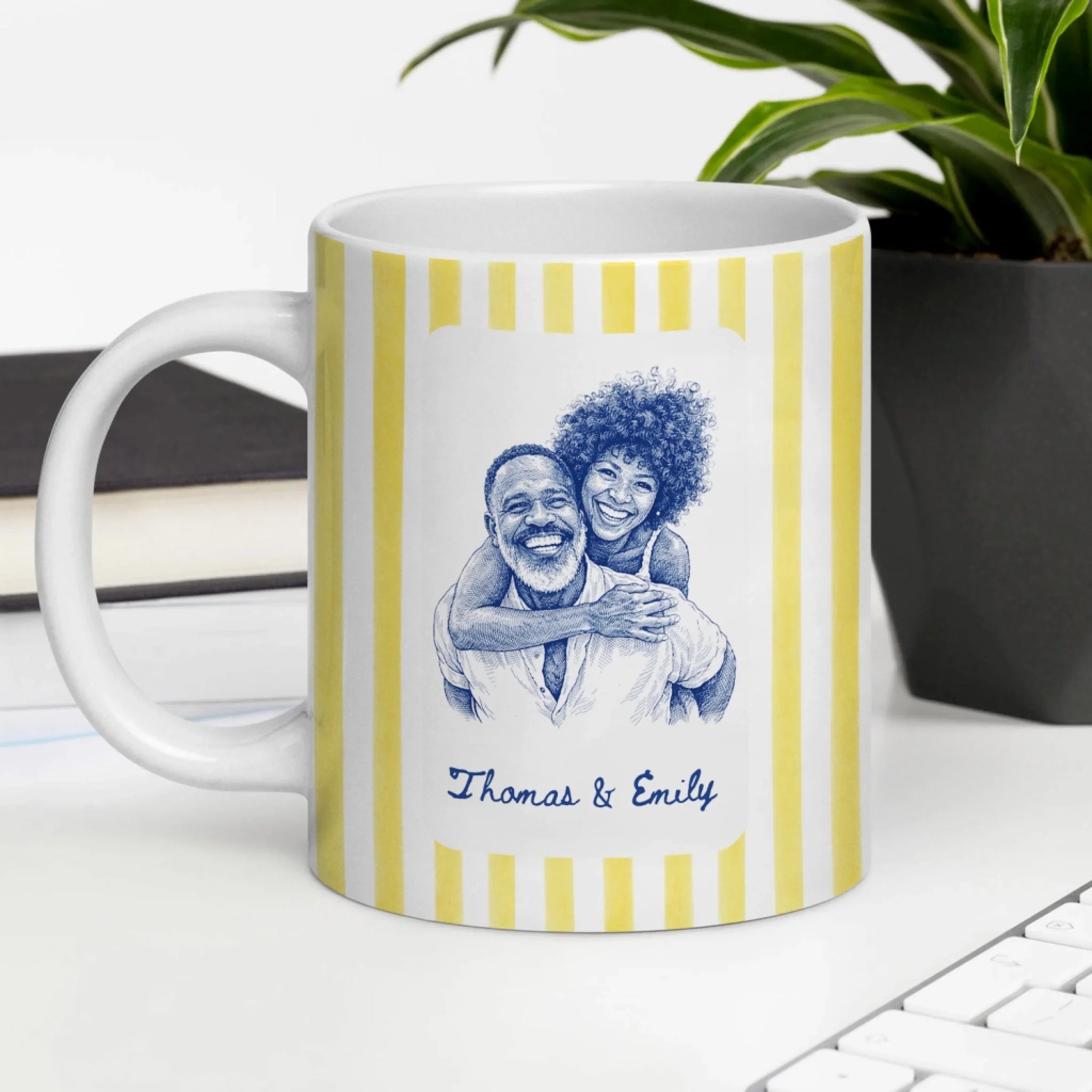 Couple Portrait Mug In Toile De Jouy Style mk 3