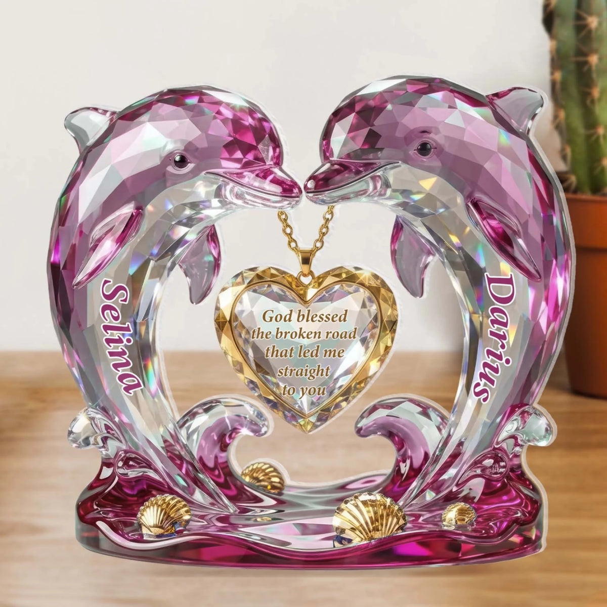 Crystal Dolphin Couple, God Blessed Our Journey - Personalized Acrylic Plaque, Gift For Couples, Anniversary Keepsake Gift