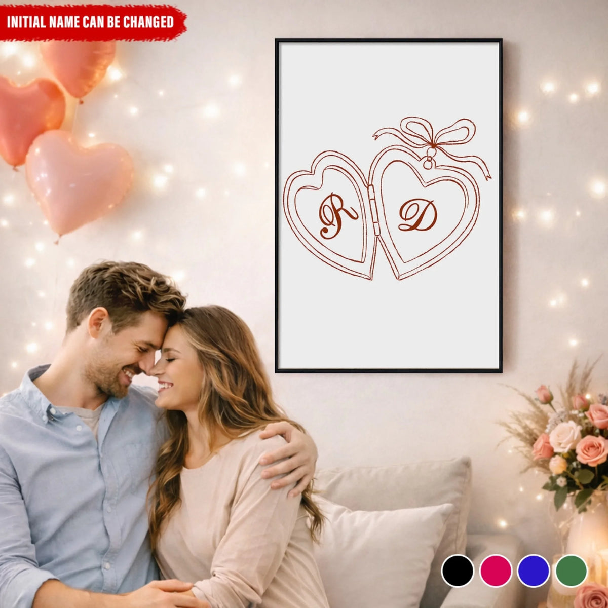 Couples Initial Locket Art Print Poster mk ads