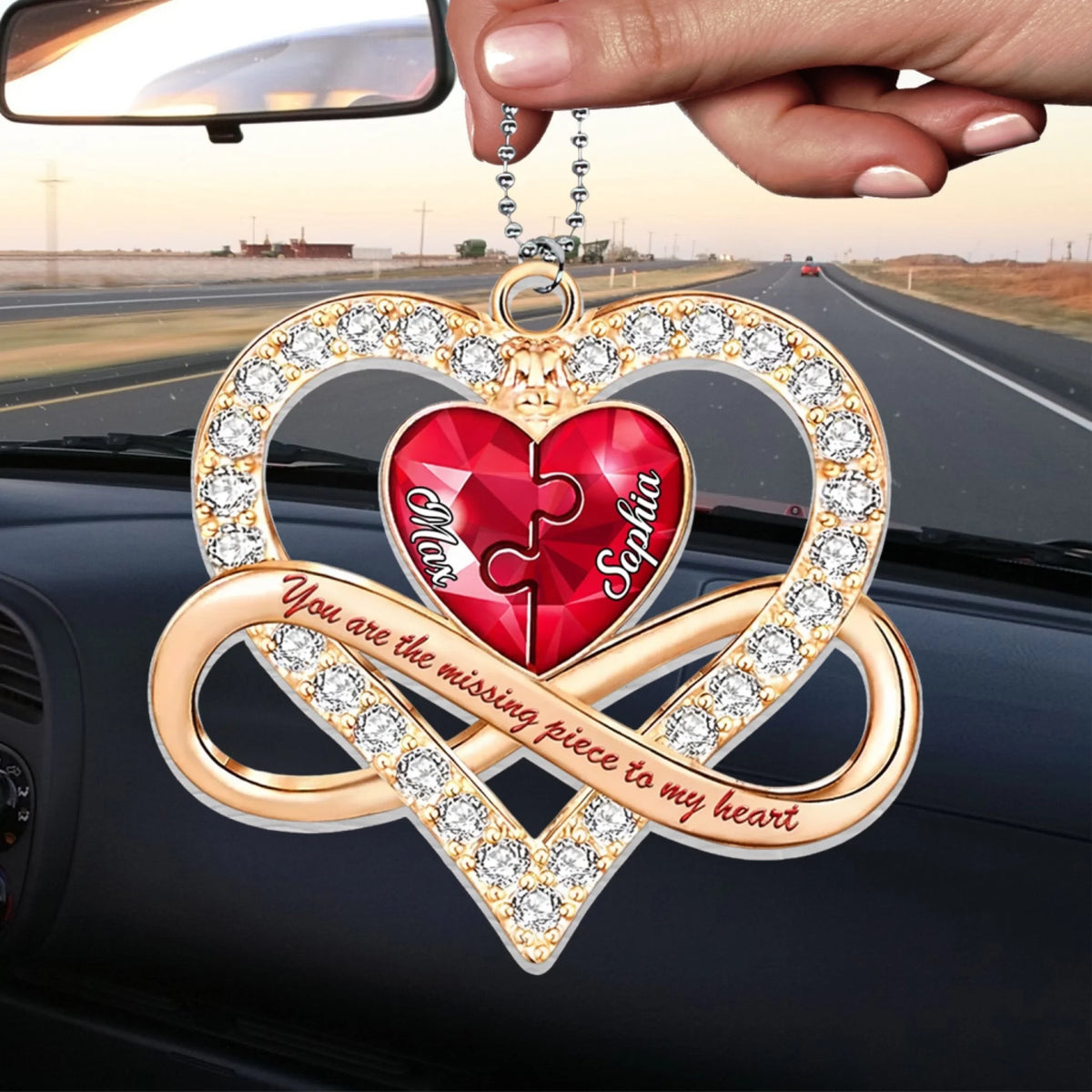 The Missing Piece to My Heart Is You - Personalized Acrylic Car Hanger, Gift For Couples, Heartfelt Gift For Lovers