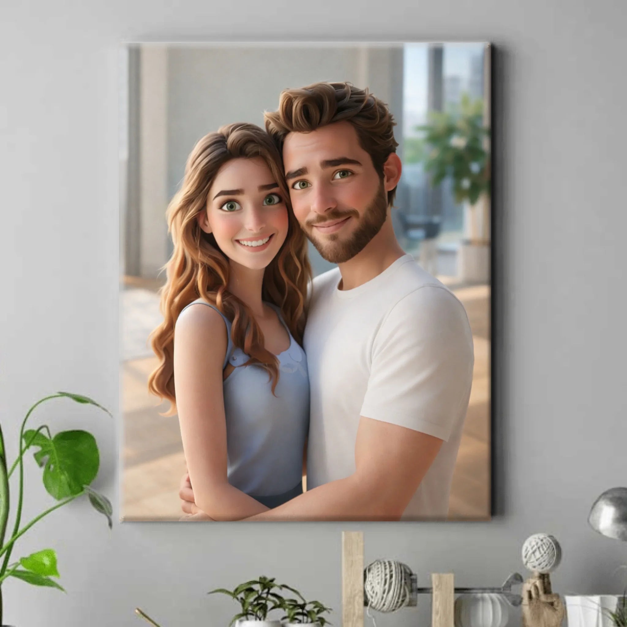 Wrapped In Love, Side By Side - Personalized Canvas, Gift For Couple, 3D Pixar Couple Portrait From Photo