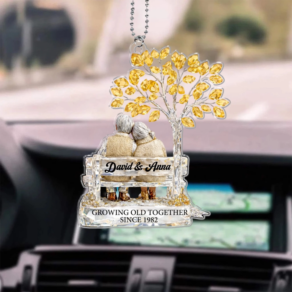 A Lifetime Of Love, A World Of Memories - Personalized Acrylic Car Hanger, Growing Old Together Crystal Style Anniversary Gift, Valentine Keepsake