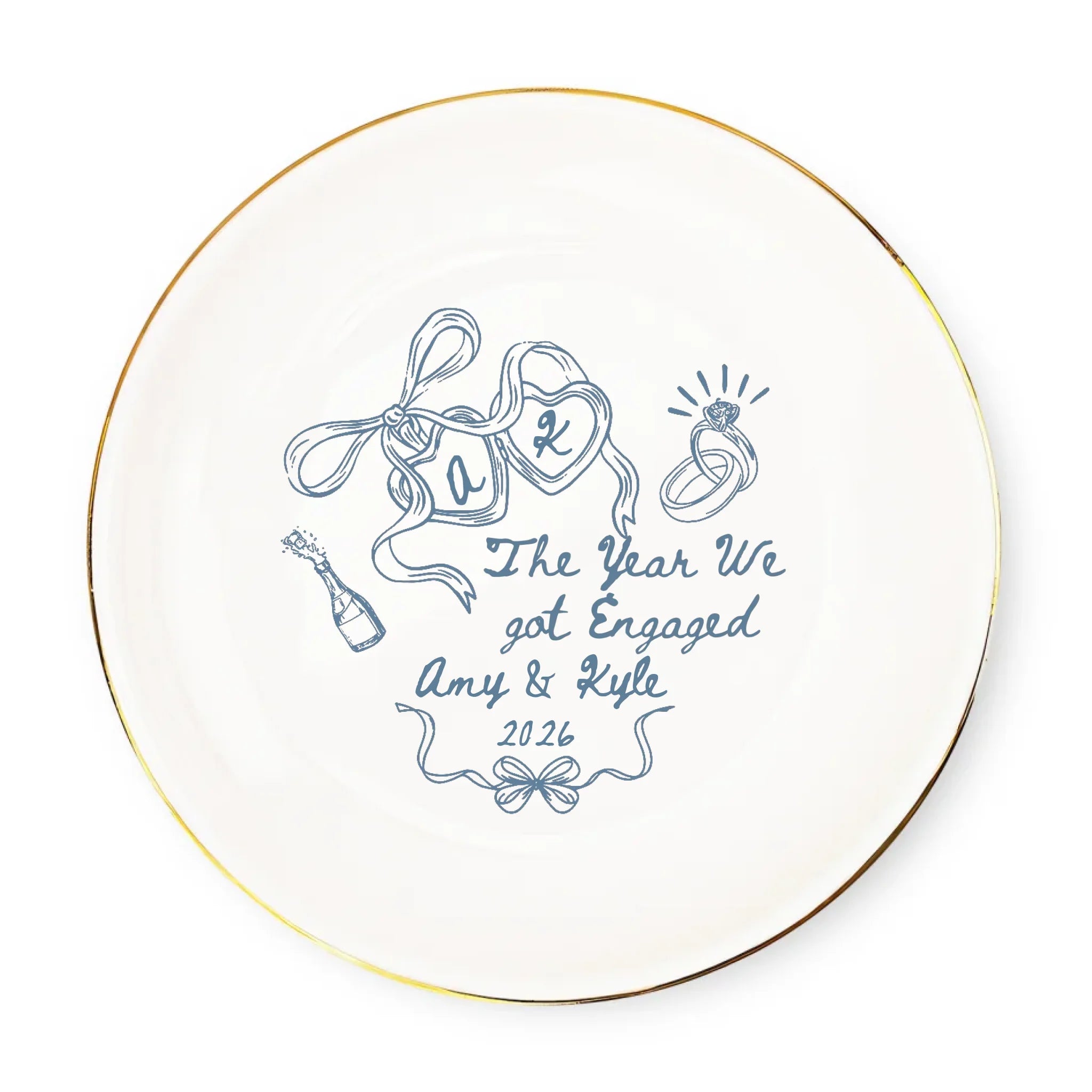 The Year Our Forever Began - Personalized Jewelry Dish, Gift For Couple, Wedding Keepsake Gift, Coquette Bow Style
