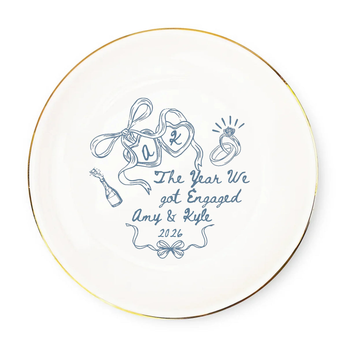 The Year Our Forever Began - Personalized Jewelry Dish, Gift For Couple, Wedding Keepsake Gift, Coquette Bow Style