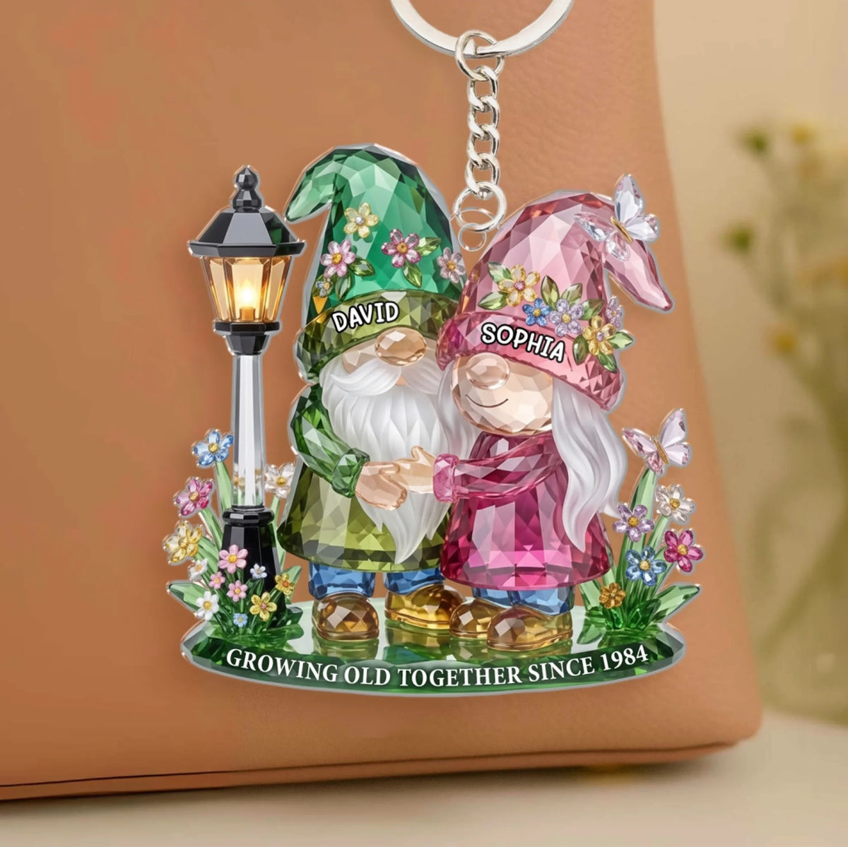 When Life Gets Hard, Love Stays Strong - Personalized Keychain, Gift For Couples, Crystal Gnome Couple Keychain, Cute Love Keepsake