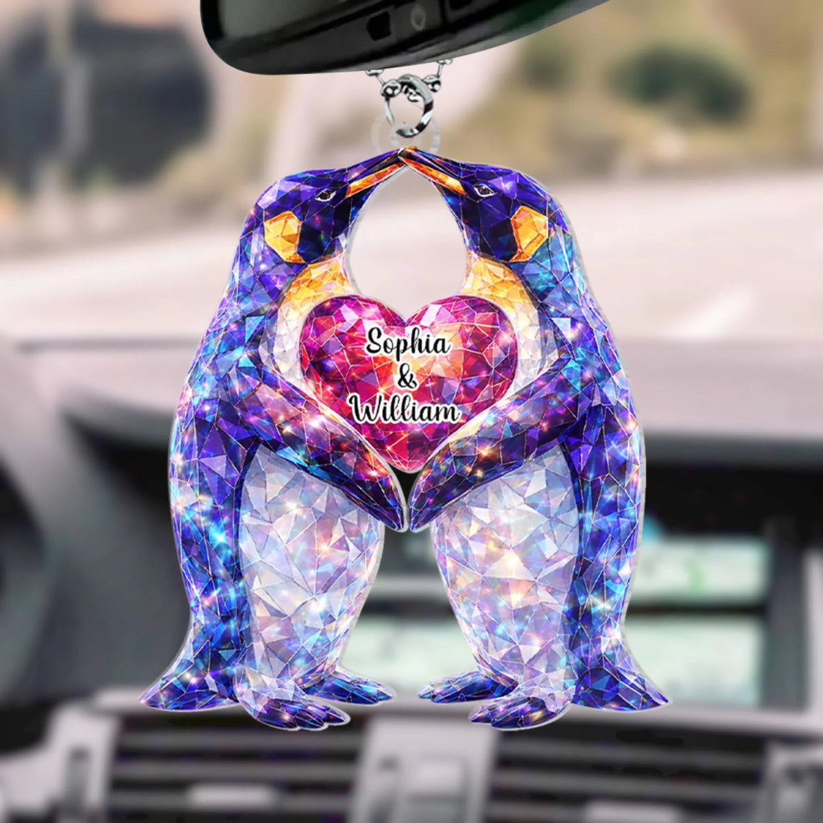 You're My Penguin - Personalized Acrylic Car Hanger, Custom Couple Penguin Crystal Style, Unique Valentine's Day Gift, Custom Anniversary Gift for Husband/Wife