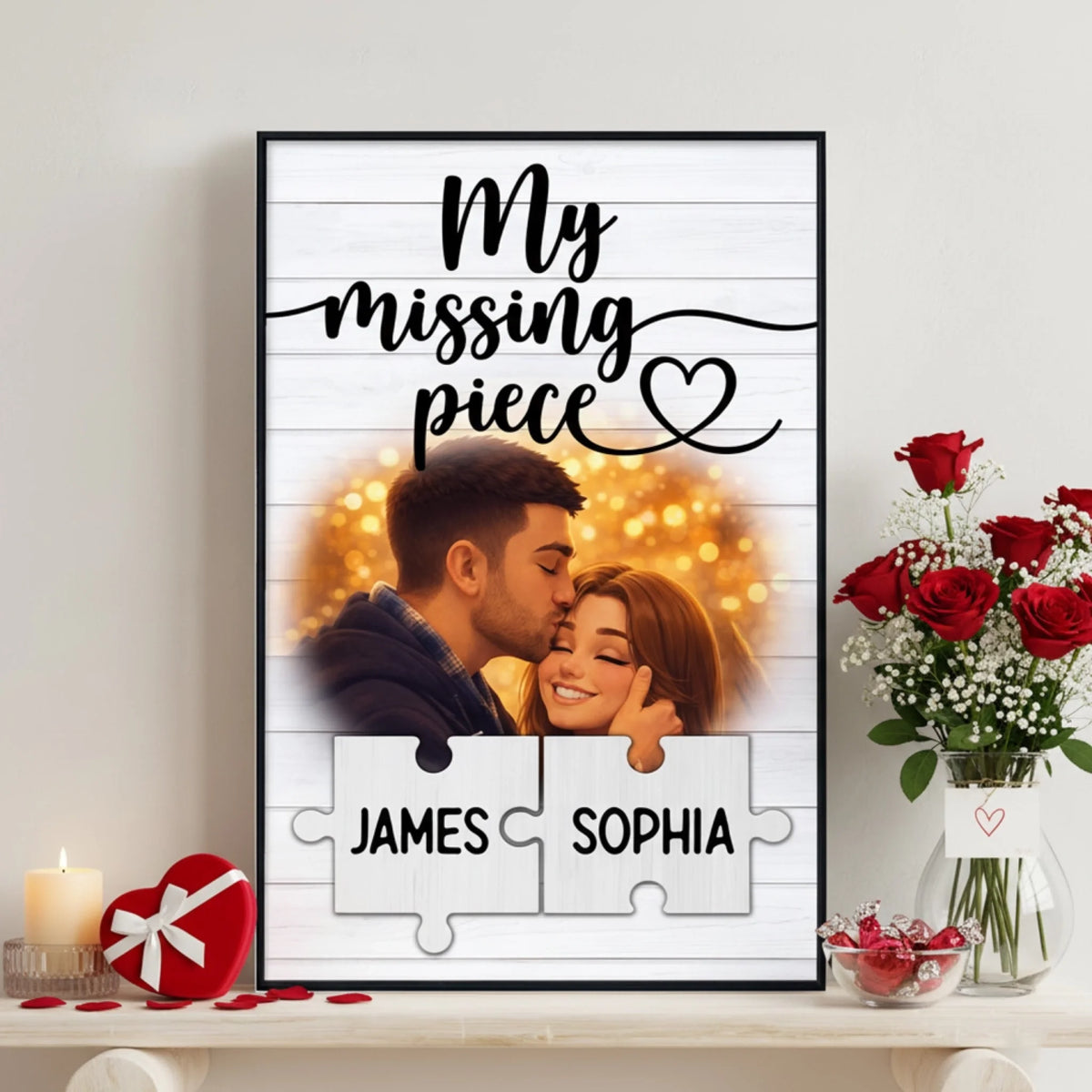 Couple Drawing Portrait From Photo My Missing Piece - Personalized Poster, Gift For Couple