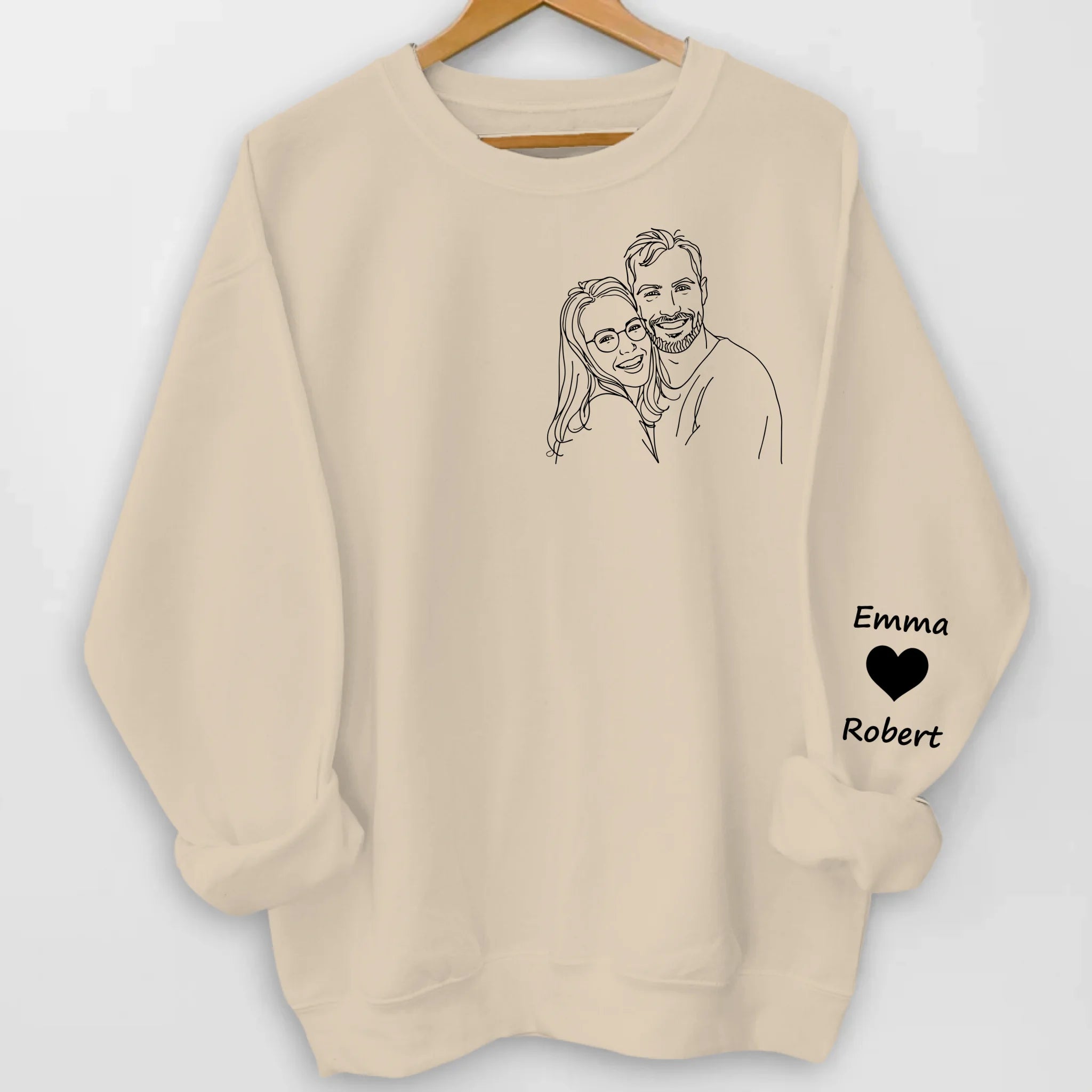 From Photo To Line Art Couple - Personalized Sleeve Print Sweatshirt, Custom Portrait Outline