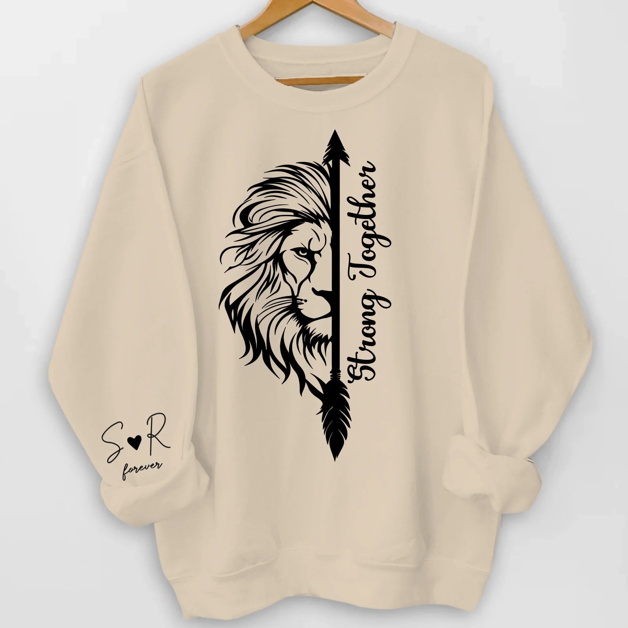Lion & Lioness Bound By Strength And Love - Personalized Sleeve Print Sweatshirt, Matching Sweatshirt For Lover, Couple Gift