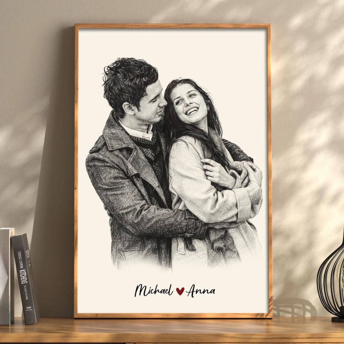 A Love Worth Framing - Personalized Poster, Gift For Lover, Custom Charcoal Couple Portrait, Anniversary Gift, Romantic Home Decor Wall Art