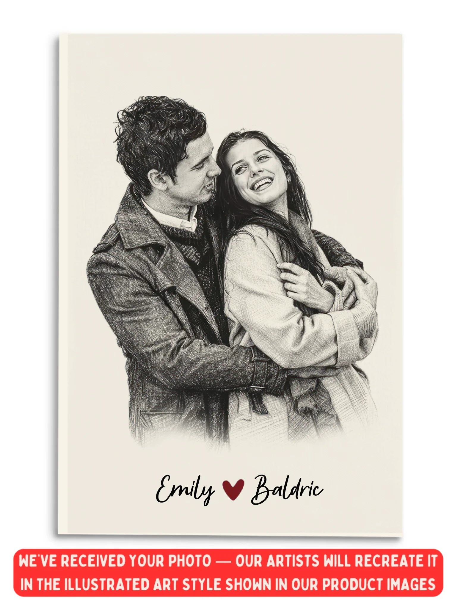 A Love Worth Framing - Personalized Poster, Gift For Lover, Custom Charcoal Couple Portrait, Anniversary Gift, Romantic Home Decor Wall Art