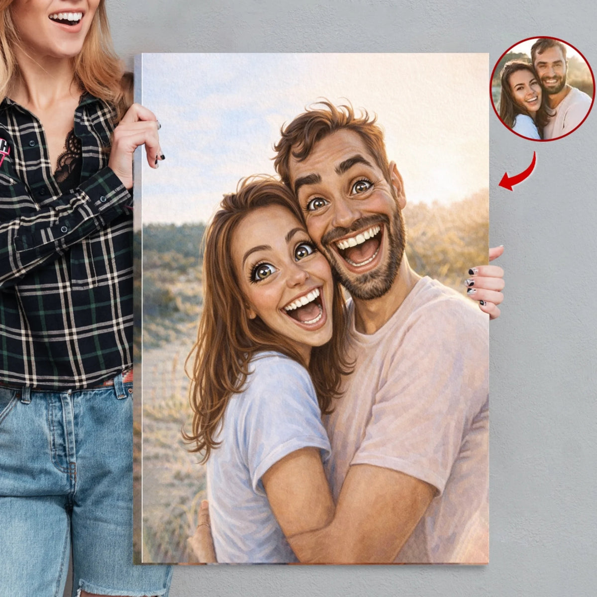 Forever Us Caricature Portrait From Photo - Personalized Canvas, Funny Gift For Couple, Funny Cartoon Portrait