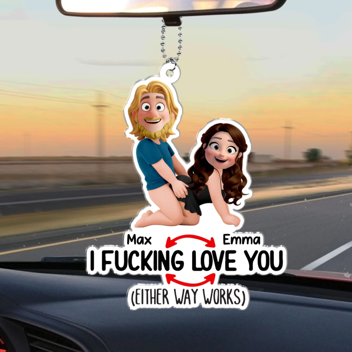 Because I F*cking Love You - Personalized Acrylic Car Hanger, Couple Romantic Gift, Funny Gift For Boyfriend, Girlfriend, Husband, Wife
